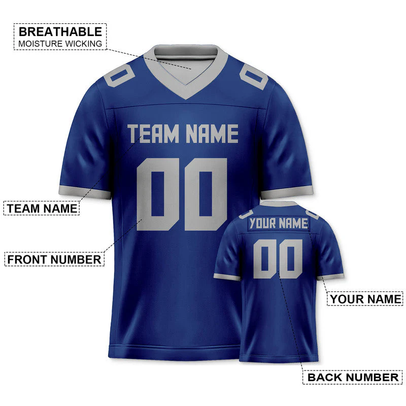 Custom Royal Gray Mesh Authentic Football Jersey