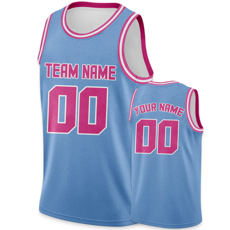 Custom Light Blue Pink Round Neck Rib-Knit Basketball Jersey