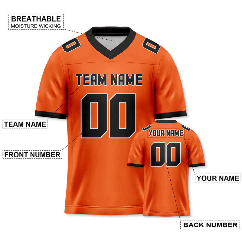 Custom Orange Black Mesh Authentic Football Jersey