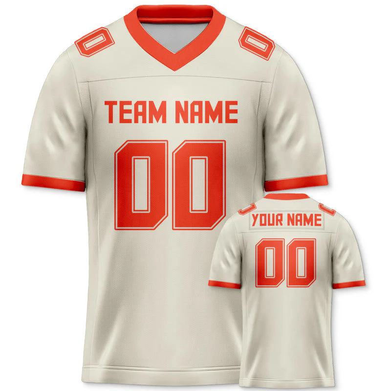 Custom Cream Orange Mesh Authentic Football Jersey