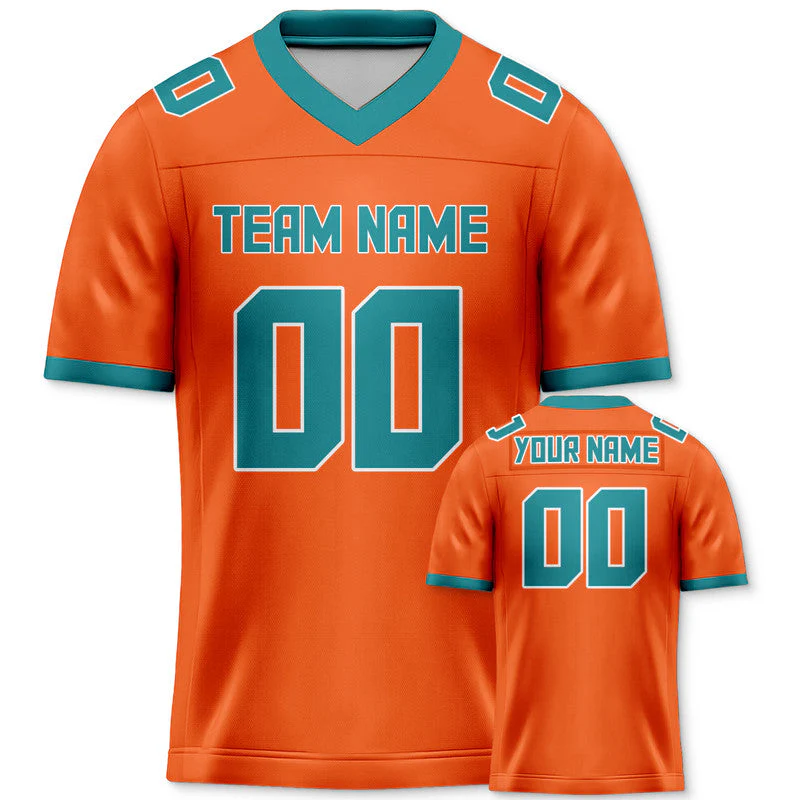Custom Orange Aqua Mesh Authentic Football Jersey