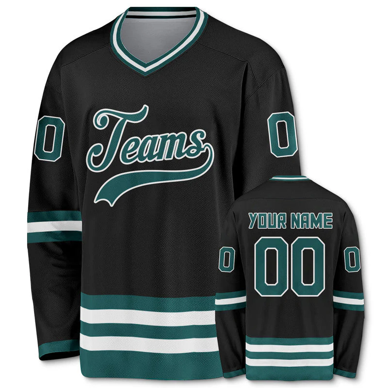 Custom Black Aqua-White Authentic Hockey Jersey