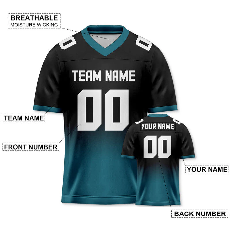 Custom Black Aqua-White Authentic Split Fashion Football Jersey